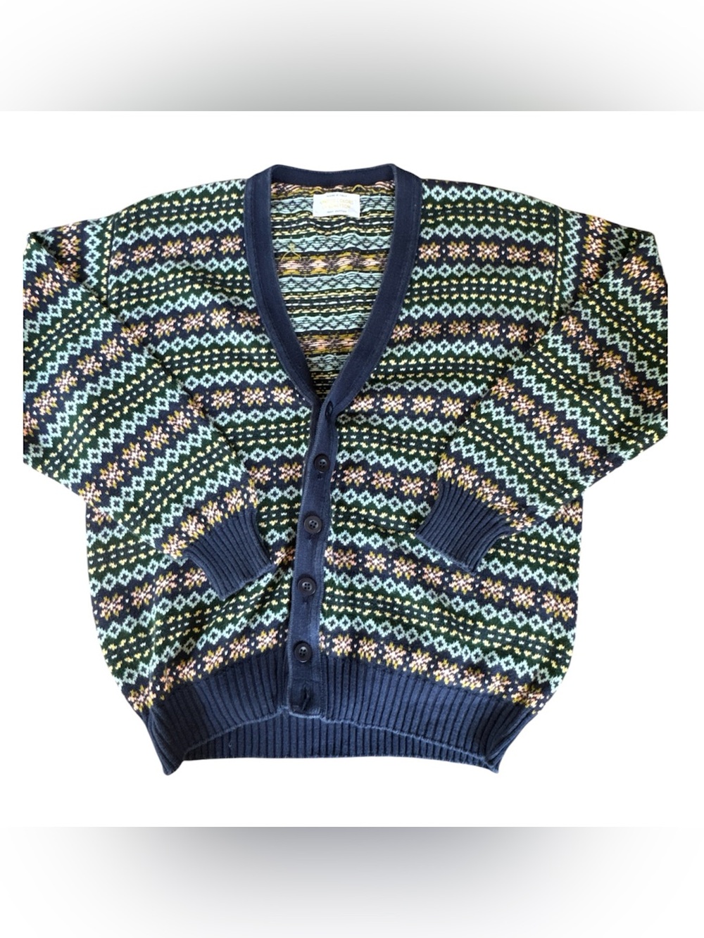 United Colors of Benetton cotton faire isle cardigan sweater EUC medium